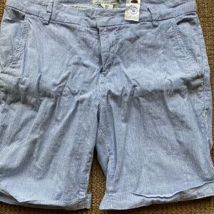Casual Light Blue Seersucker Bermudas - Women's Shorts